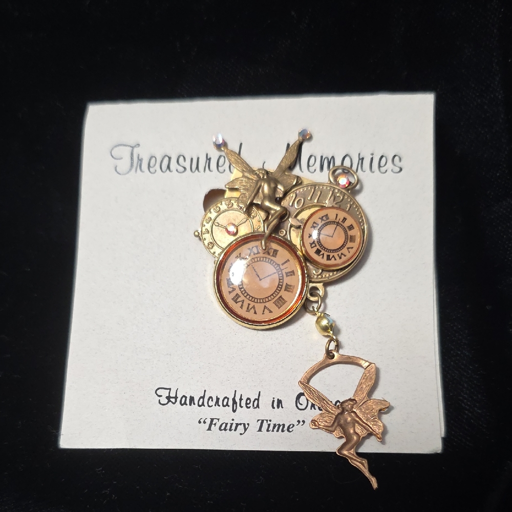 Treasured Memories Golden Fairy Time Brooch, Handcrafted In Oregan 2000s #815